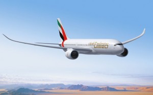 Computerdarstellung einer A350-900 in Emirates-Farben. (Foto: Airbus)