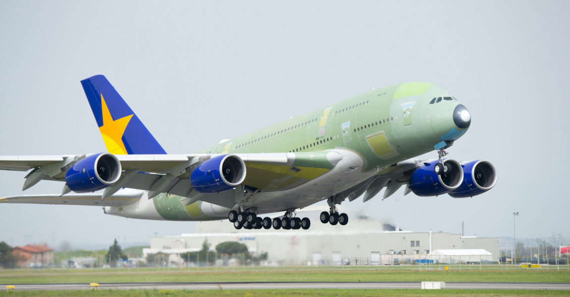 Da war die Welt noch in Ordnung: Erstflug der ersten Skymark-A380 im April 2014. (Foto: Airbus)