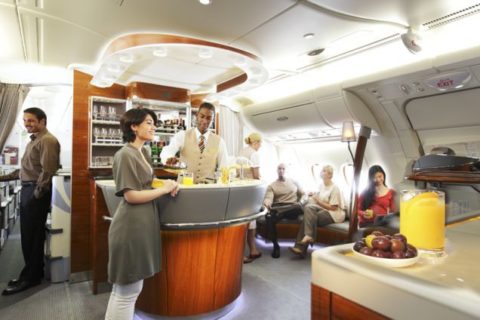 Jetzt auch ab München: Die exklusive Bord-Lounge für First- und Business-Class-Reisende. Foto: Emirates