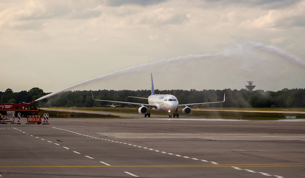 Air Astana fliegt sonntags nonstop mit einem Airbus 320 nach Kasachstan. Bild: Hannover Airport
