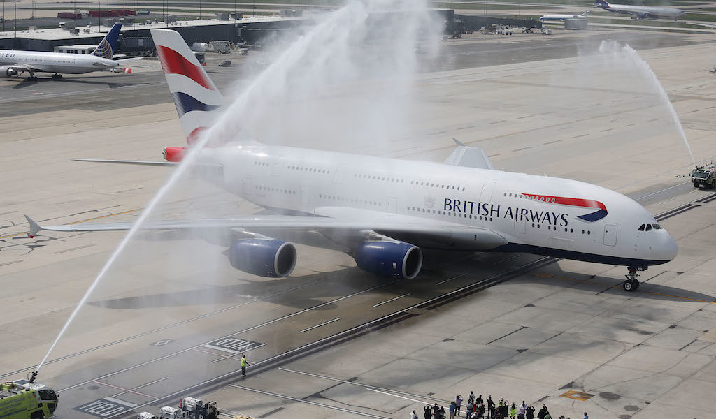Wassertaufe für den A380 der British Airways. Bild: British Airways
