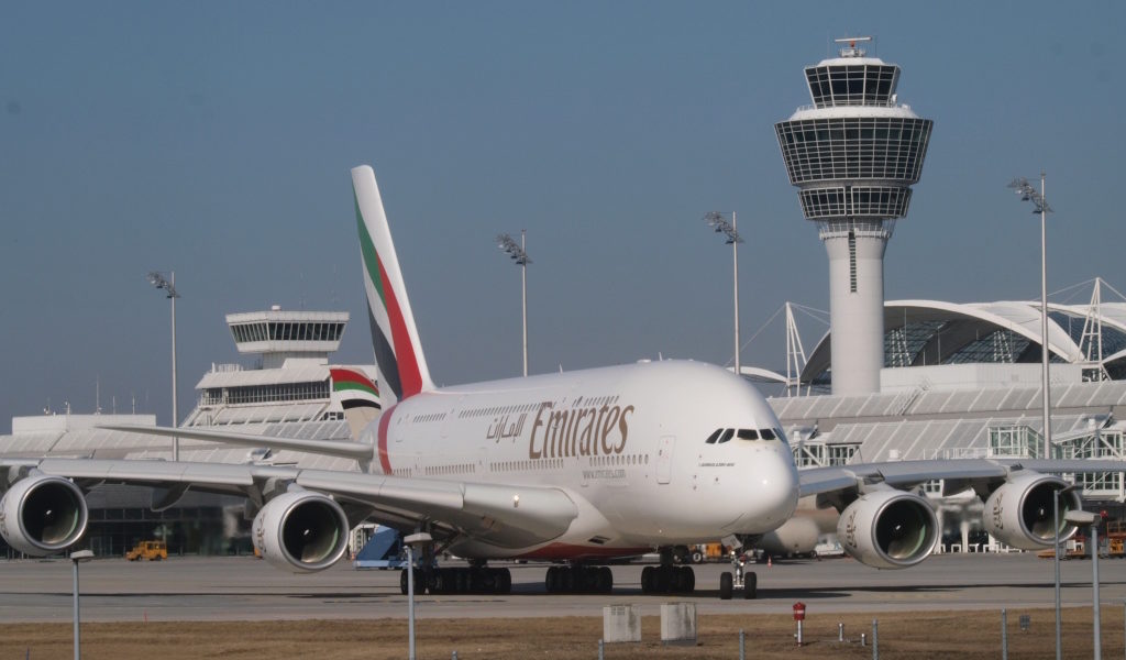 Emirates fliegt zweimal täglich mit Jets des Typs Airbus A380 ab München. Bild: Flughafen München