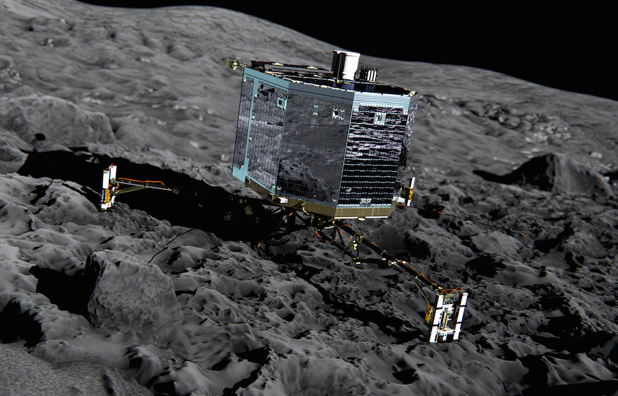 Illustration des Mini-Labors «Philae» auf der Oberfläche des Kometen 67P/Churyumov-Gerasimenko. Bild: ESA/ATG medialab