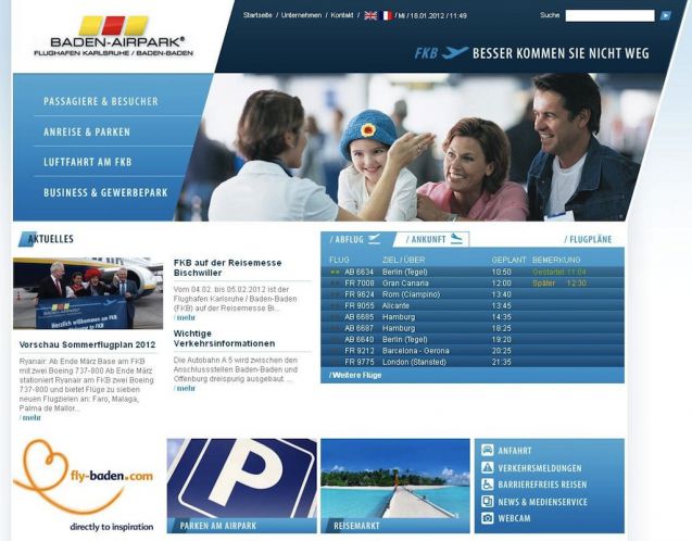 Die neue Website des Flughafen Karlsruhe / Baden-Baden (FKB); Foto: Baden-Airpark GmbH