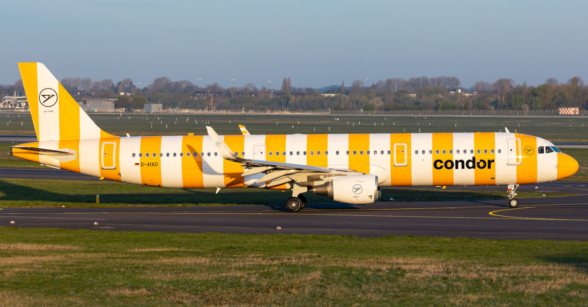 Gelbe Streifen trägt die erste A321 von Condor im neuen Design. Foto: Markus Altmann