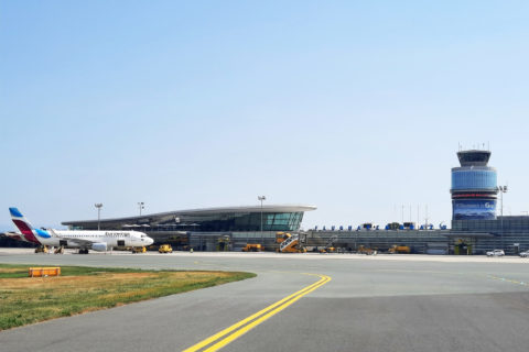 Bald wird Eurowings häufiger zu sehen sein - Hier zeigt sich der Flughafen Graz bei schönem Wetter.