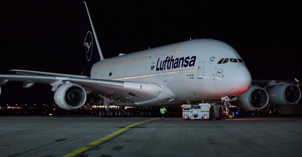 Der erste reaktivierte Airbus A380 von Lufthansa kurz vor dem Abflug von Frankfurt nach Manila. Flugnummer: LH9922.