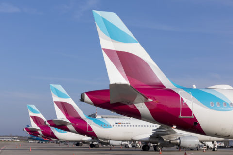 Die Eurowings-Flotte in Düsseldorf ist weiterhin am stärksten ausgebaut.