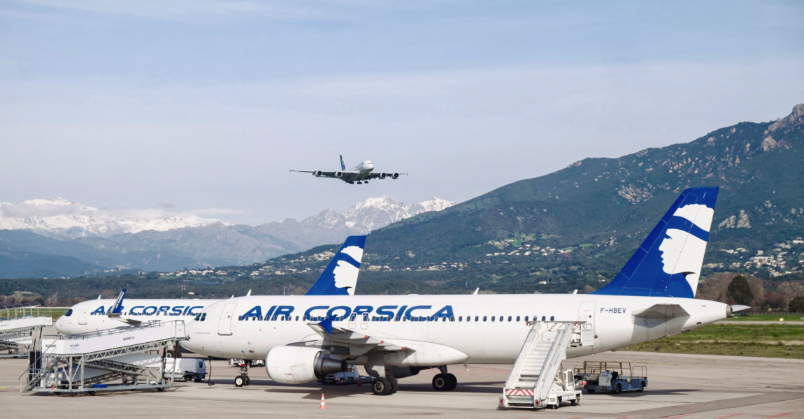 Besonderer Gast: Eine A380 beim Landeanflug auf den Flughafen Ajaccio im Süden Korsikas