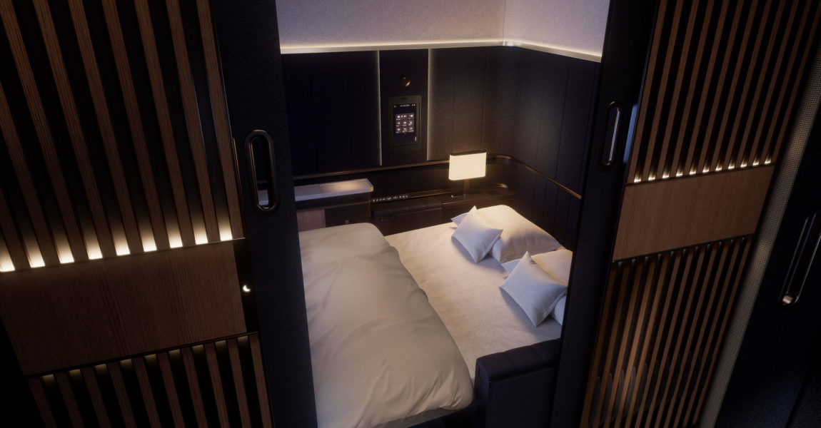 Doppelbett in der First Class Suite Plus bei Lufthansa.