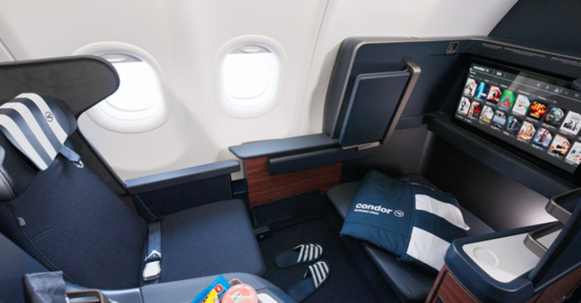 So sieht der Prime Seat in der neuen Condor Business Class aus.