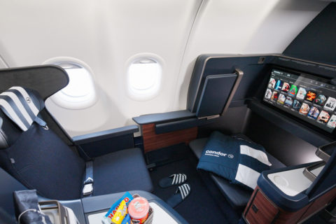 So sieht der Prime Seat in der neuen Condor Business Class aus.