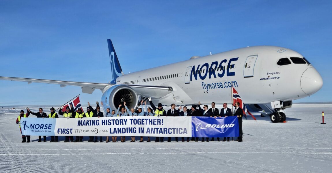 Norse Atlantic Airways landete am 15. November 2023  erstmals mit einem Dreamliner in der Antarktis.