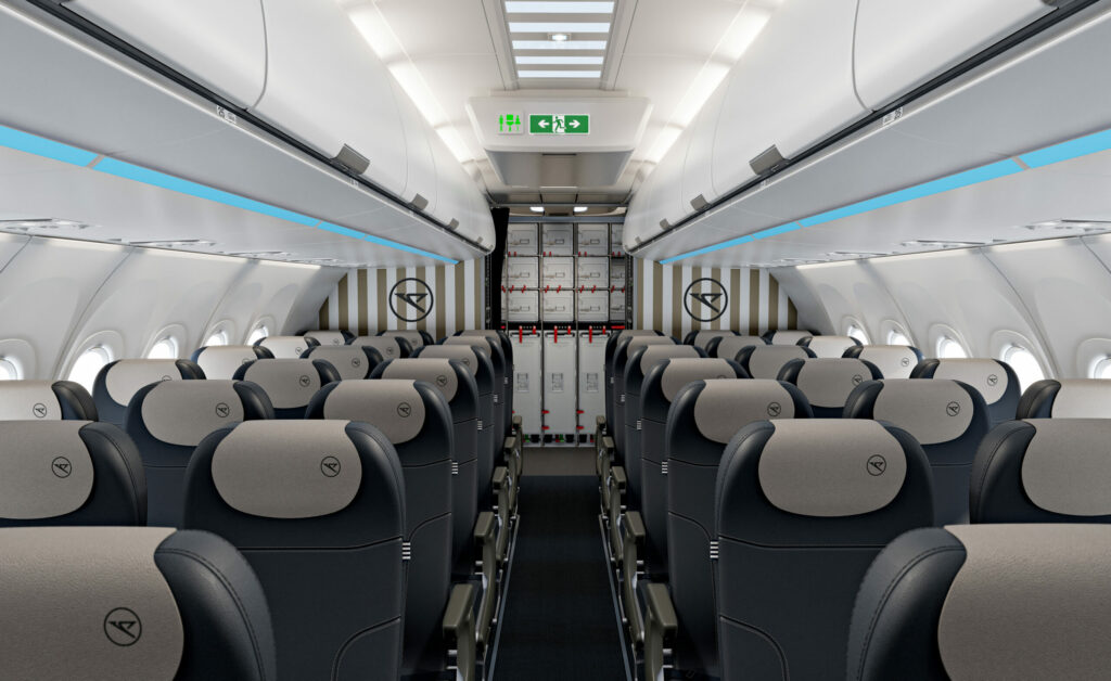 In der Economy Class an Bord der neuen Condor-Airbusse bieten die Sitzreihen einen Sitzabstand von bis zu 74 Zentimetern.