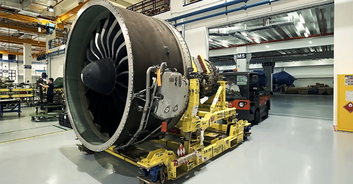 Ein Pratt & Whitney-Getriebefan in den Werkstätten von MTU Maintenance Zhuhai.