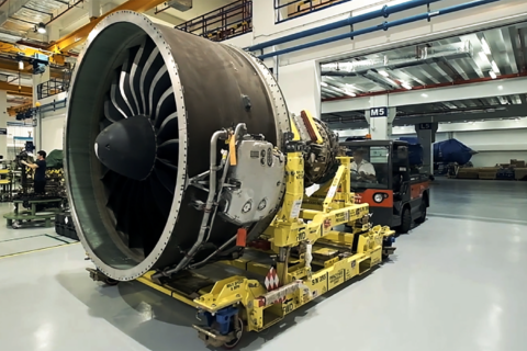 Ein Pratt & Whitney-Getriebefan in den Werkstätten von MTU Maintenance Zhuhai.