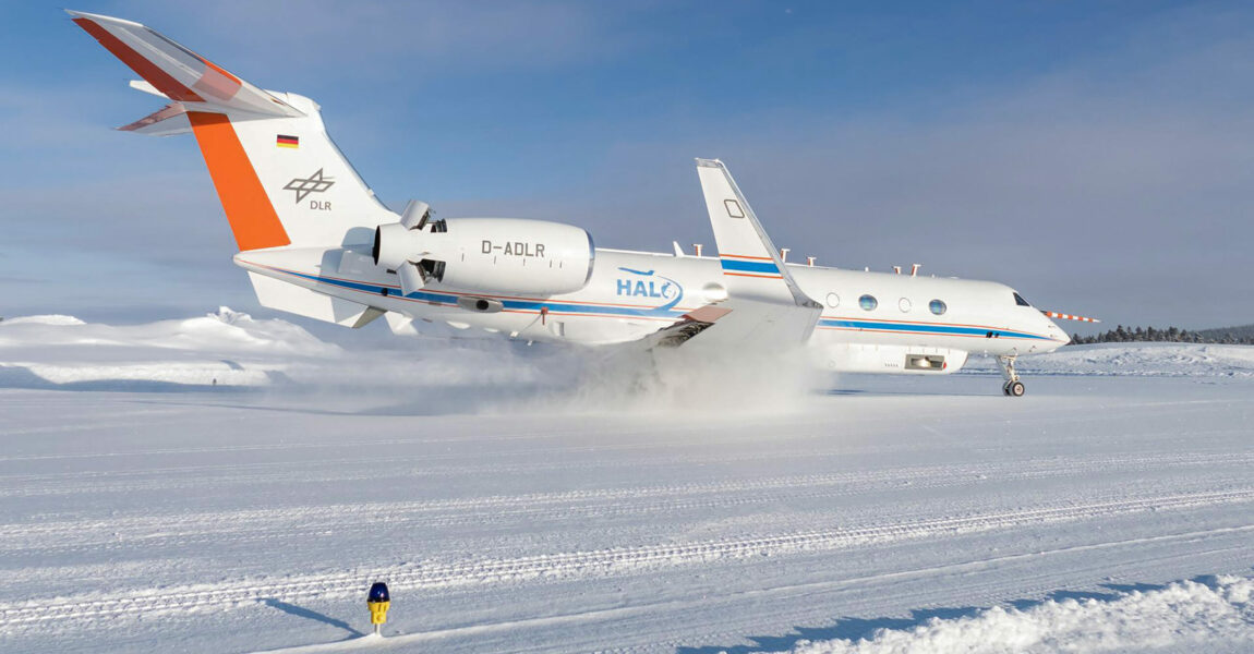 Das Forschungsflugzeug HALO (High Altitude and Long Range Research Aircraft) ist ein modifizierter Businessjet vom Typ Gulfstream G550.