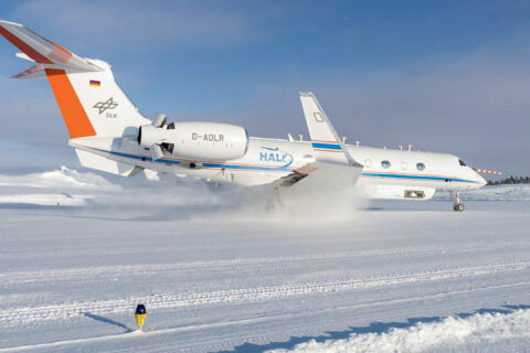 Das Forschungsflugzeug HALO (High Altitude and Long Range Research Aircraft) ist ein modifizierter Businessjet vom Typ Gulfstream G550.