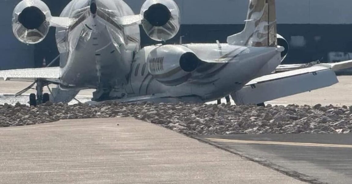 Laut ersten Ermittlungen brach das linke Hauptfahrwerk des Learjet.