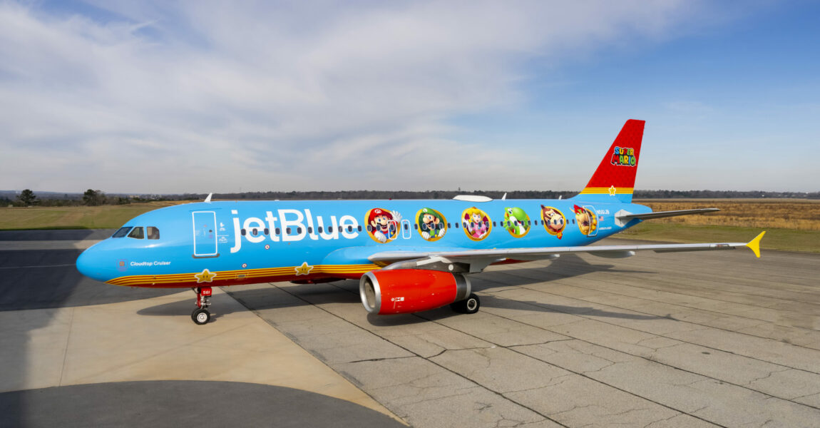 ”Cloudtop-Cruiser” hebt ab: Neue Maschine von Jet Blue bringt Super Mario und seine Freunde in den Himmel.