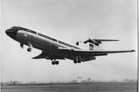 Start einer HS 121 Trident 1C der British European Airways (BEA) 