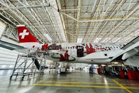 Schon bald ein Blickfang am Himmel: Swiss zeigt ihren ersten Airbus A350-900 im ‚Wanderlust‘-Design.