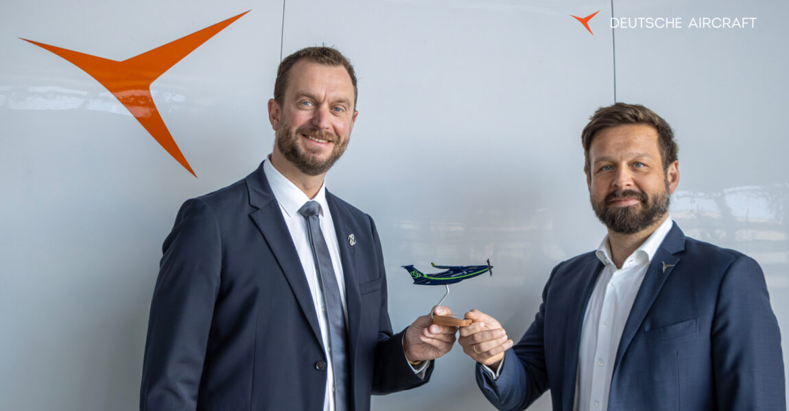 Markus Kochs-Kämper, CTO und Managing Director von VÆRIDION (links) und Frederic Fischer, Head of R&T von Deutsche Aircraft (rechts)