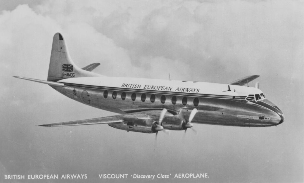 Vickers Viscount V.700, BEA, Bordpostkarte