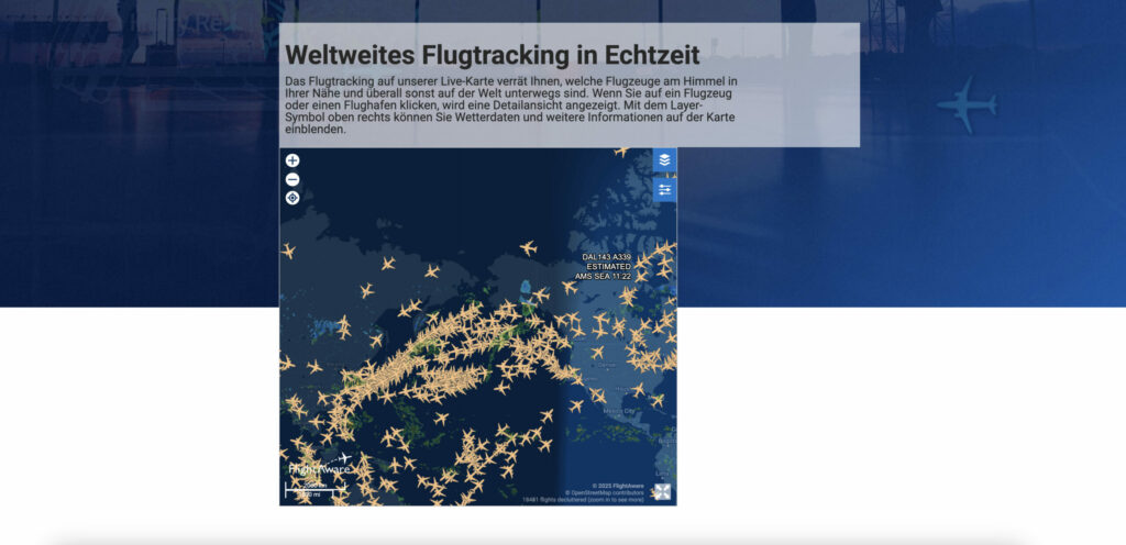 Screenshot Website FlightAware Karte