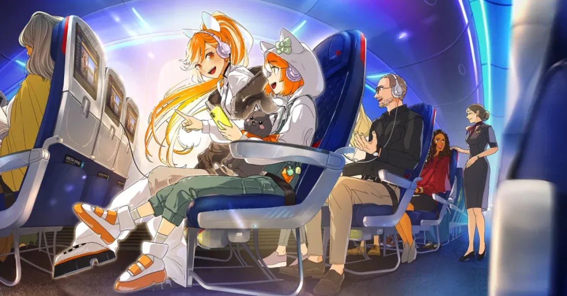 Jetzt neu: Anime-Figuren an Bord eines Delta Air Lines Flugzeug – zumindest auf dem Bildschirm.