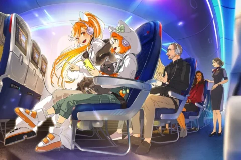 Jetzt neu: Anime-Figuren an Bord eines Delta Air Lines Flugzeug – zumindest auf dem Bildschirm.