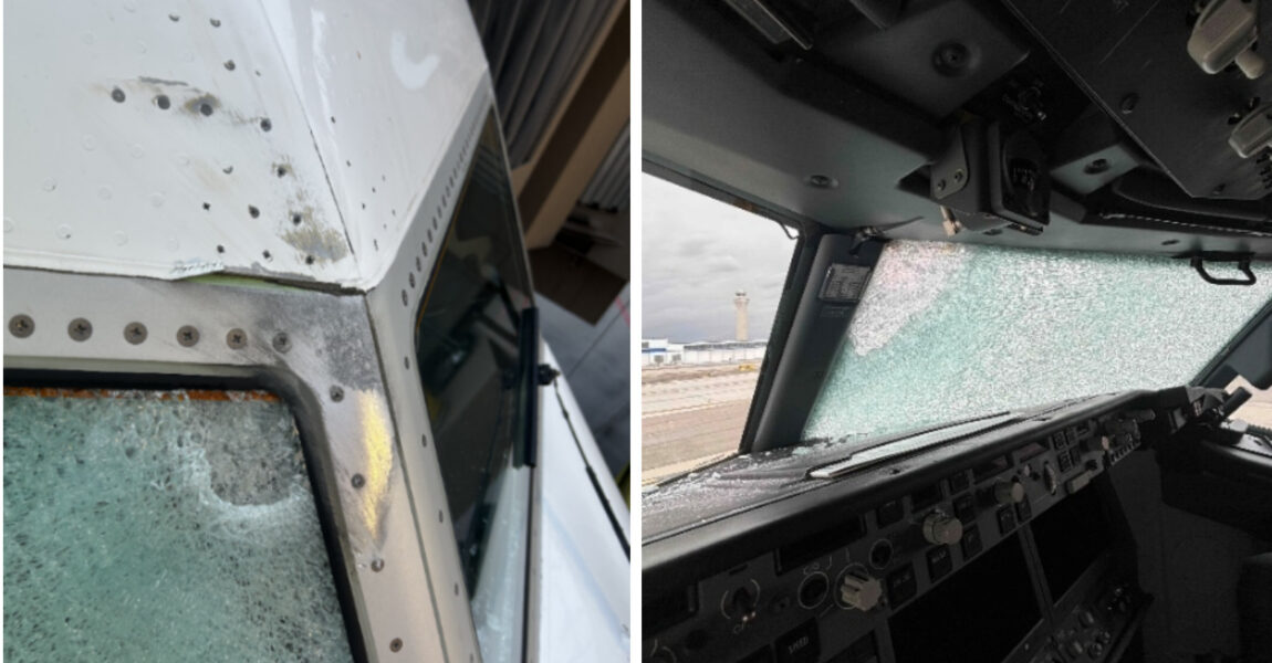 Die beschädigte Scheibe von United-Flug UA1093.