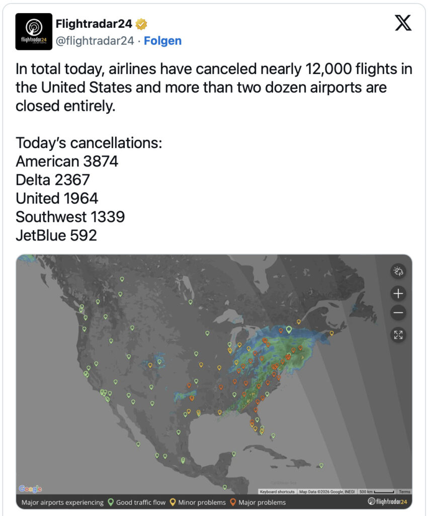 Wintersturm USA Flugverkehr