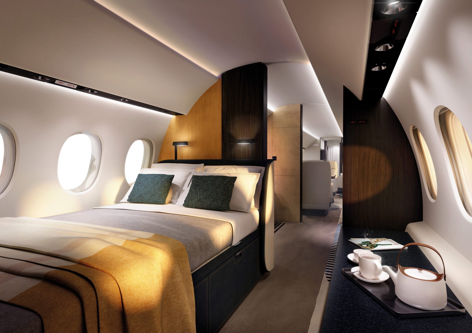 oder Schlafzimmer mit Queensize-Bett, der Kreativität sind keine Grenzen gesetzt. Bild: Dassault Aviation
