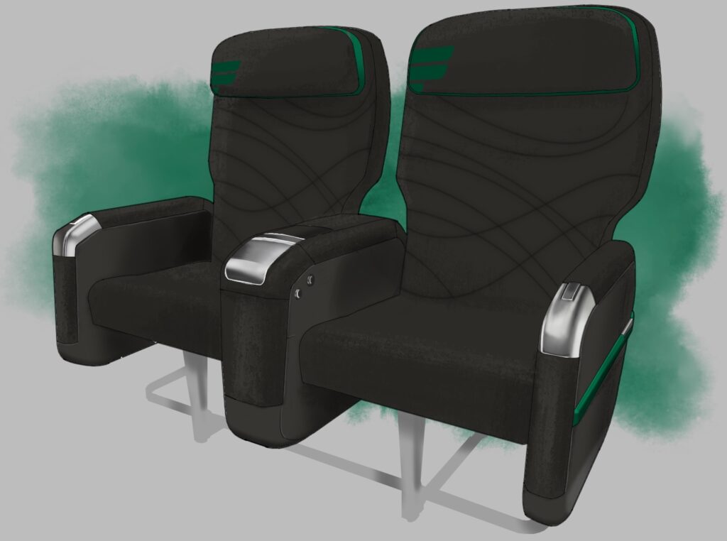 Grafik First-Class-Sitze der Frontier Airlines.